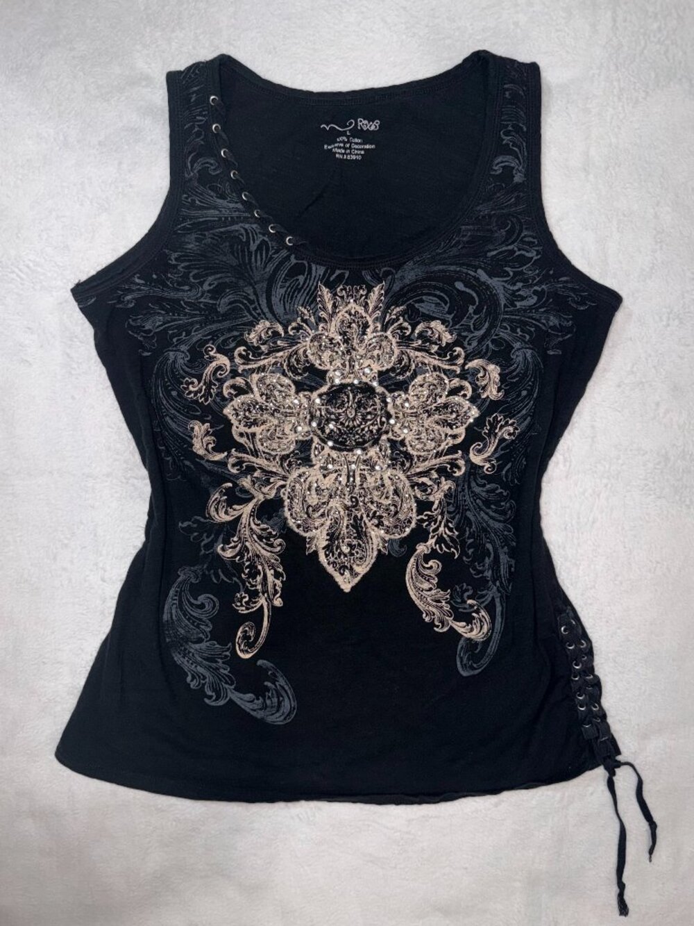 RXB Embellished Rhinestone Cross Grunge Tank Top - Size M/L